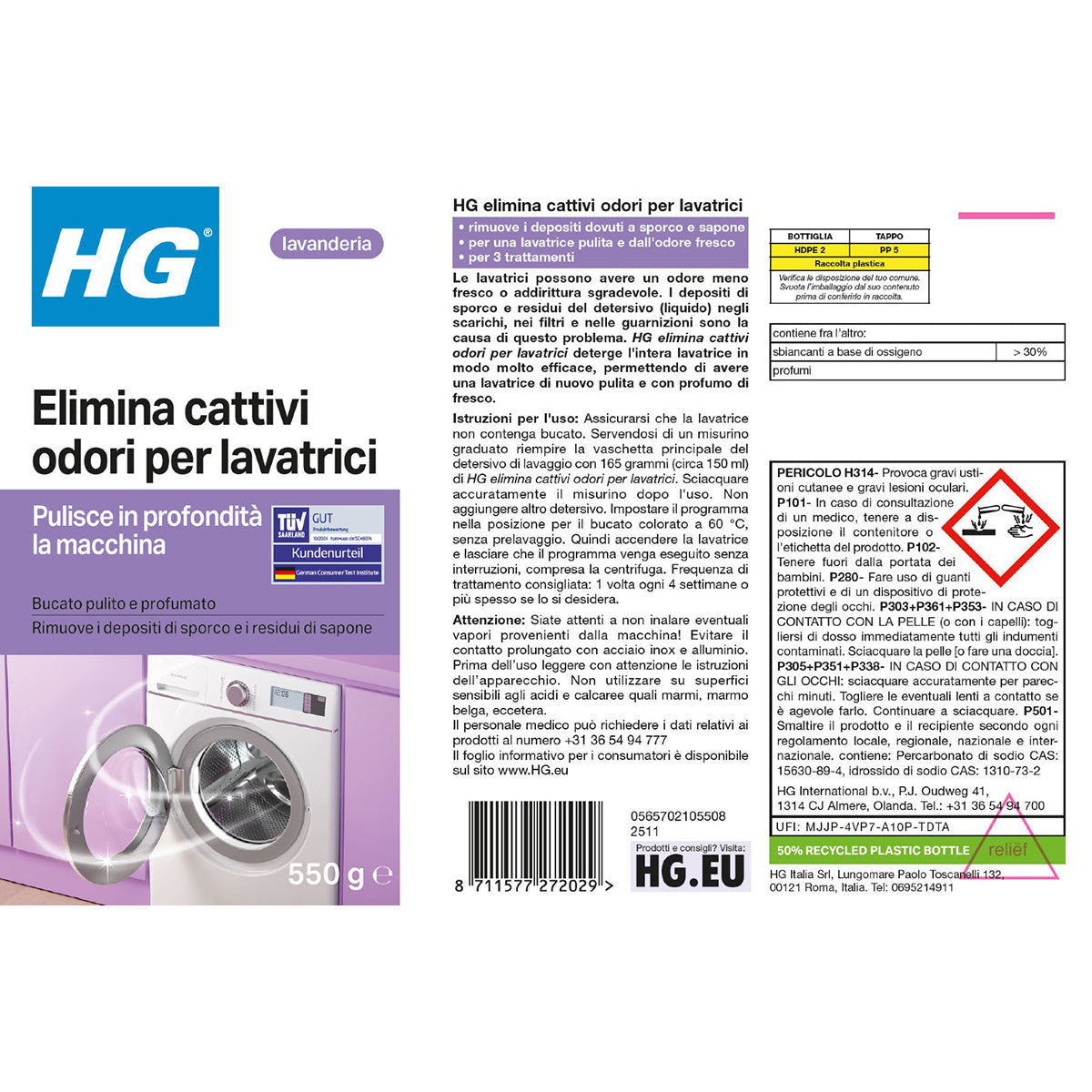Elimina cattivi odori per lavatrici HG 550 g