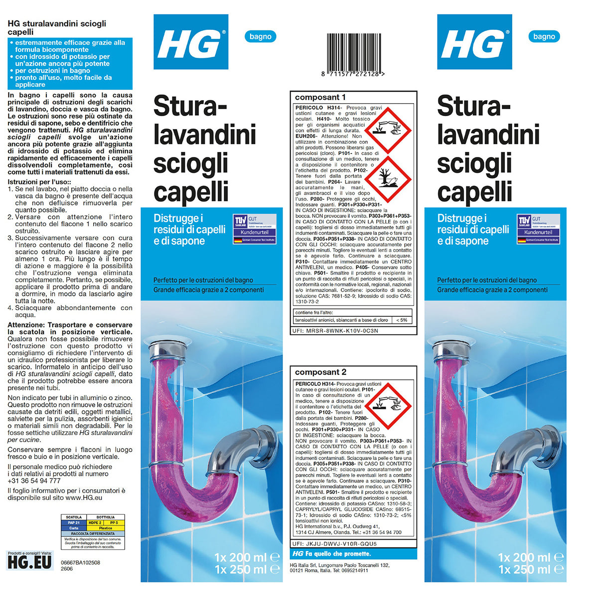Sturalavandini sciogli capelli per scarichi bagno HG 450 ml