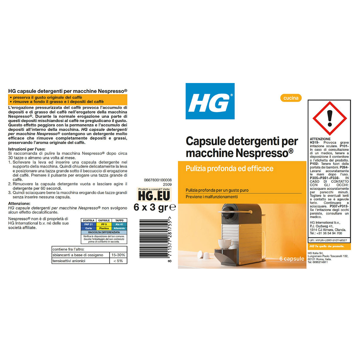Capsule detergenti per macchine Nespresso HG 6 pezzi