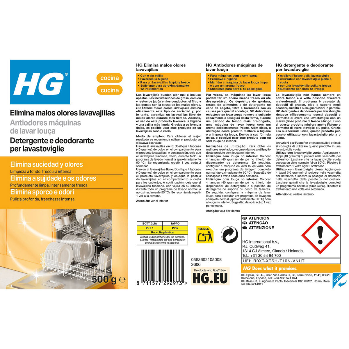 Detergente e deodorante per lavastoviglie HG 500 g