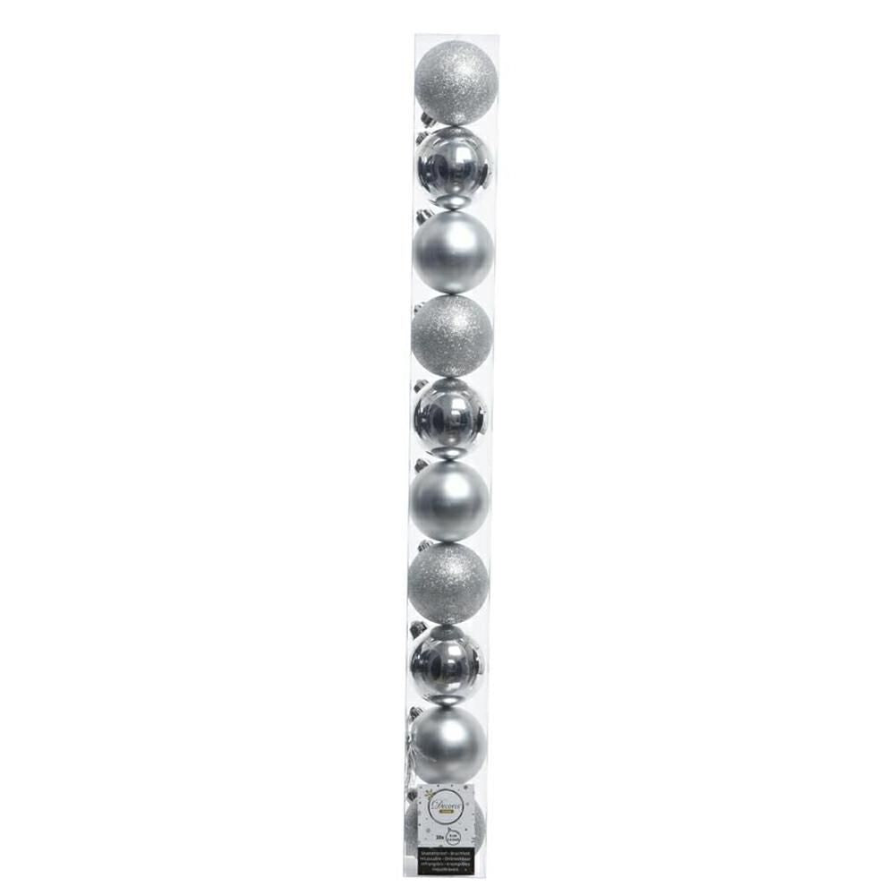 Set 10 Sfere di Natale Decorazione Diametro 6 cm Colore SILVER (Argento), Finiture Assortite | Kaemingk