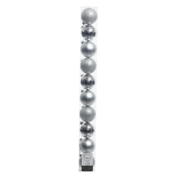 Set 10 Sfere di Natale Decorazione Diametro 6 cm Colore SILVER (Argento), Finiture Assortite | Kaemingk
