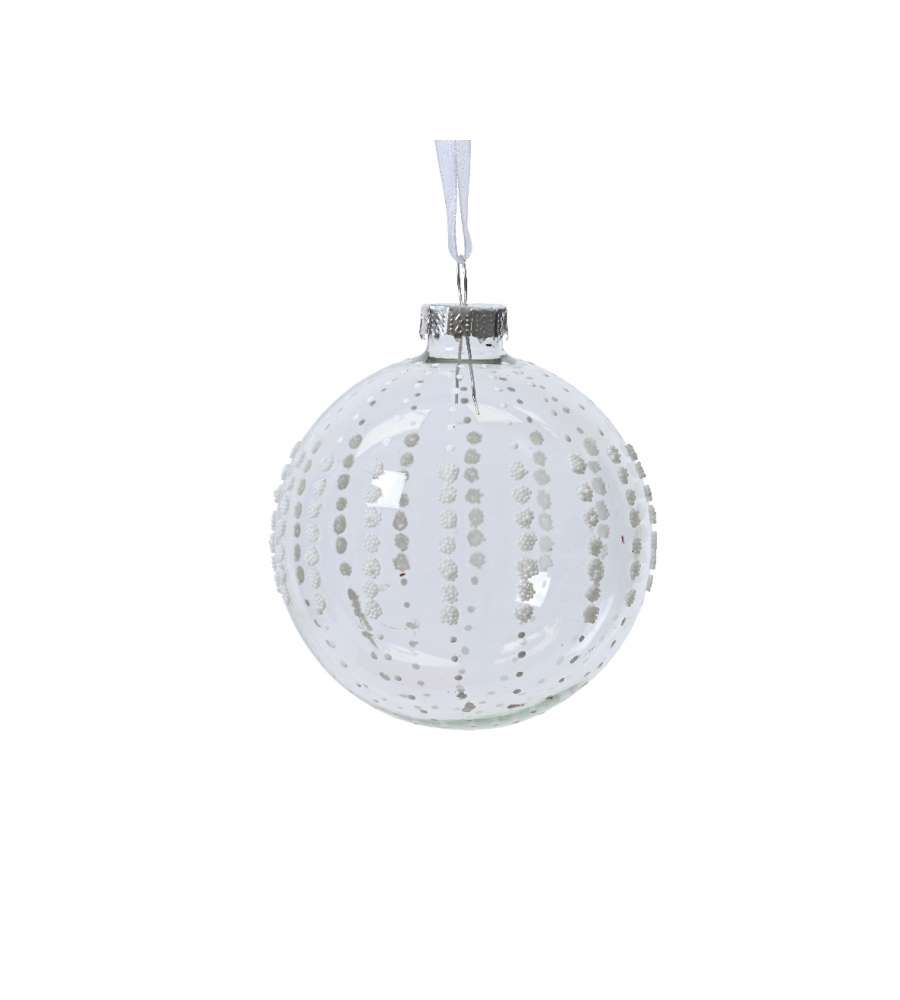 Sfera di Natale D.8cm in Vetro Chiaro con Decorazione Perline | Addobbo Elegante Kaemingk