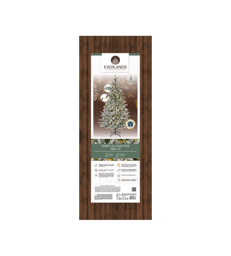 Albero di Natale Artificiale ALLISON LED H.180 cm Innevato 320 Luci LED Integrate Diametro 112 cm | Kaemingk