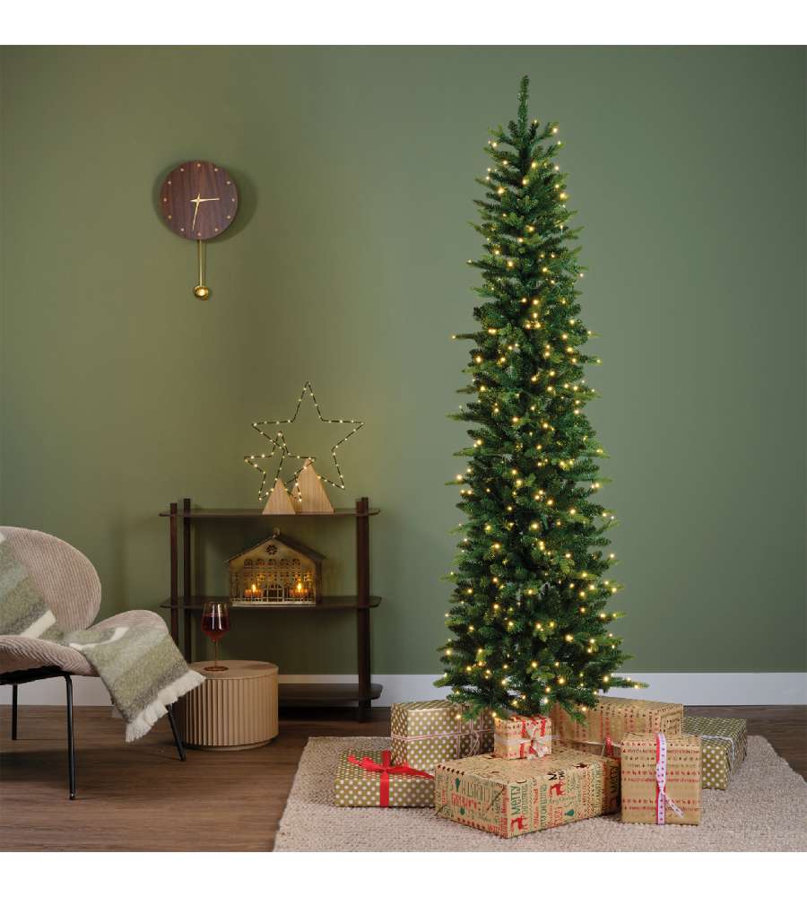Albero di Natale Artificiale LED Slim Sottile H.210cm Colore Verde per Interno Indoor | Kaemingk