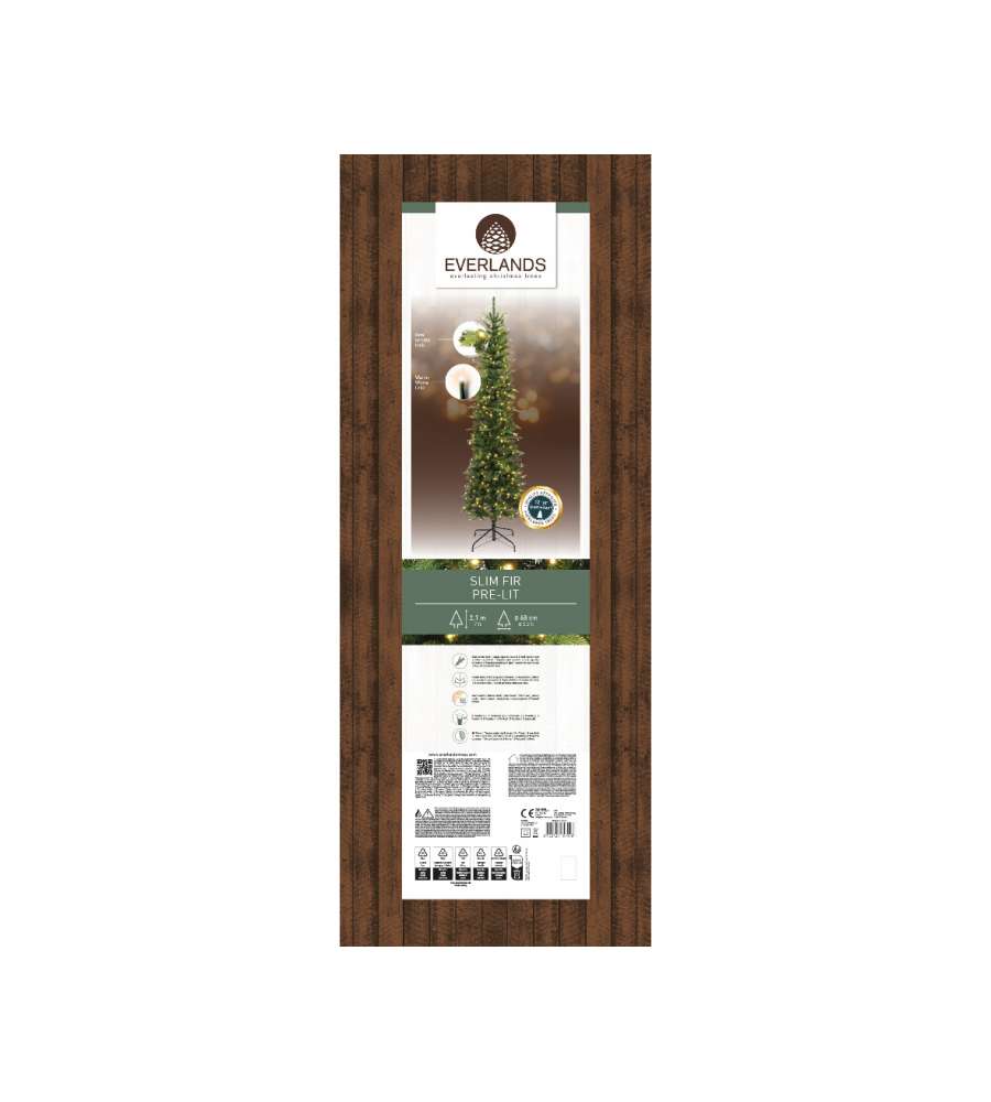 Albero di Natale Artificiale LED Slim Sottile H.210cm Colore Verde per Interno Indoor | Kaemingk