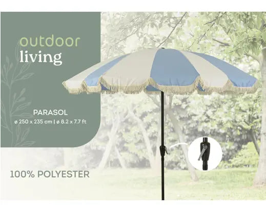 Ombrellone da Giardino Kaemingk Diametro 250 cm Bianco e Azzurro, Parasole a Righe per Esterno | Kaemingk