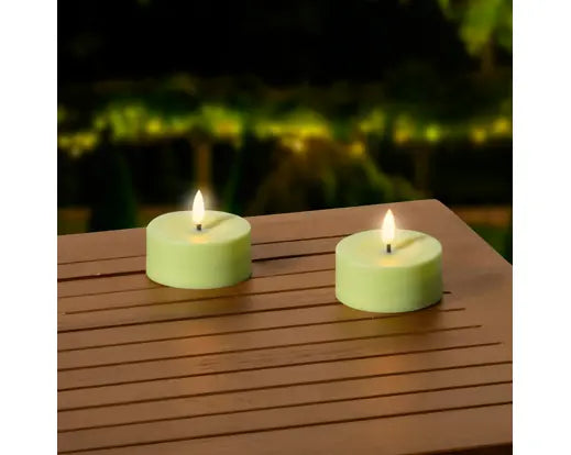 Set 2 Candele LED Tealight Kaemingk Verdi 3,2 cm, Candele in Vera Cera a Batteria Luce Calda | Kaemingk