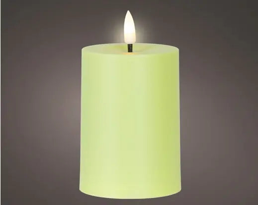 Candela LED Cilindrica Kaemingk Verde 10 cm, Candela in Vera Cera a Batteria Luce Calda | Kaemingk