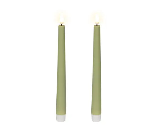 Set 2 Candele LED a Stilo Kaemingk 25 cm Verde, Candele Coniche a Batteria Luce Calda | Kaemingk