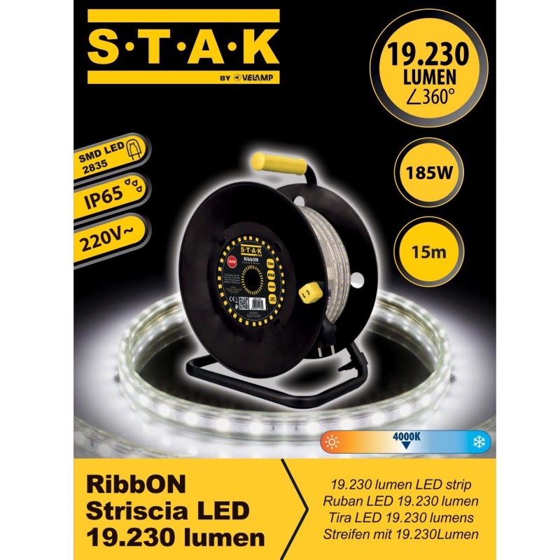 Striscia LedRibbON 15metri, IP65 20.000 lumen, con avvolgitore Stan
