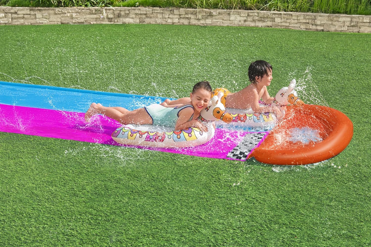 Scivolo Acquatico Doppio Bestway H2OGO! 488 cm con 2 Surf Lama Inclusi, Percorso Inclinato per Bambini | Bestway