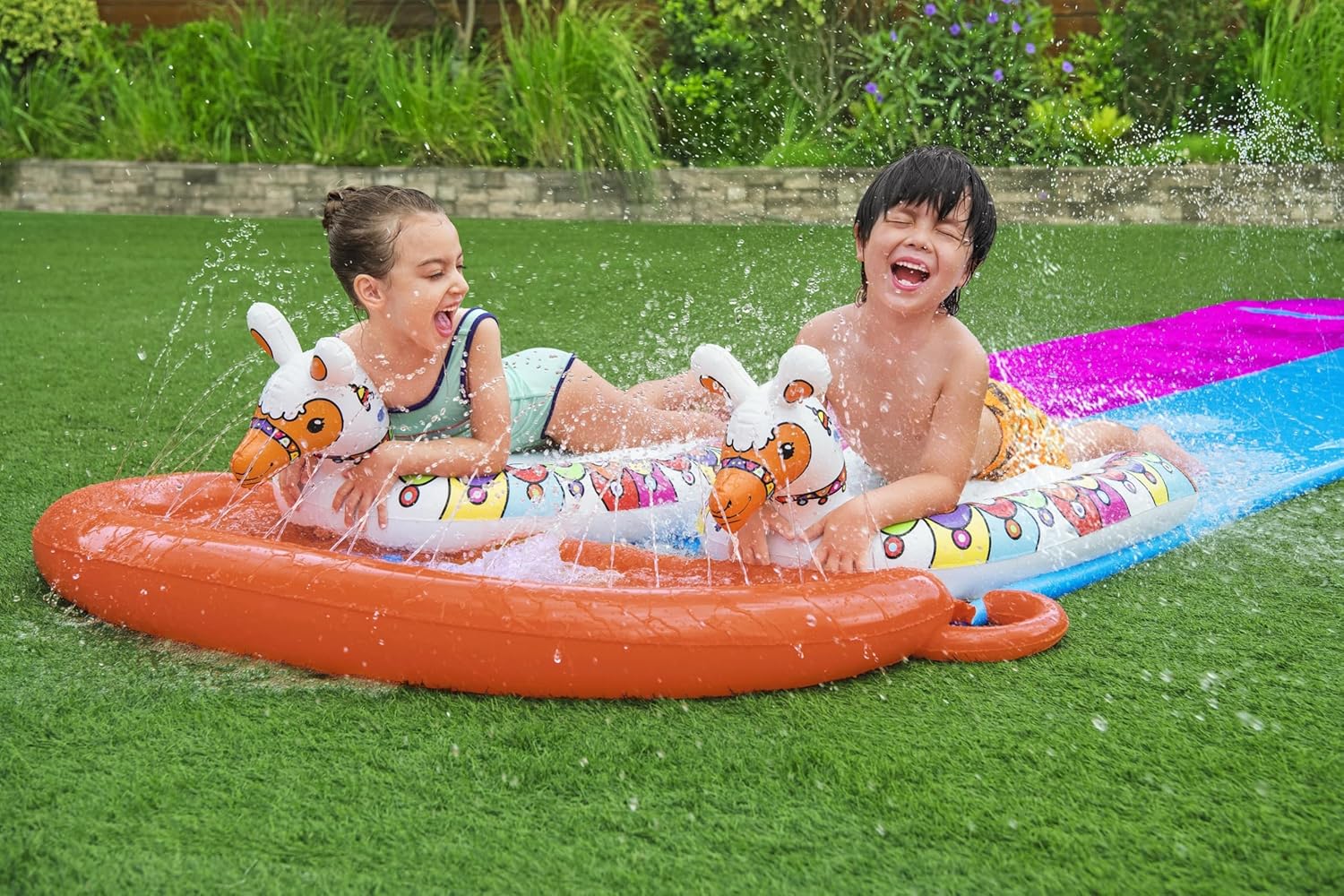 Scivolo Acquatico Doppio Bestway H2OGO! 488 cm con 2 Surf Lama Inclusi, Percorso Inclinato per Bambini | Bestway