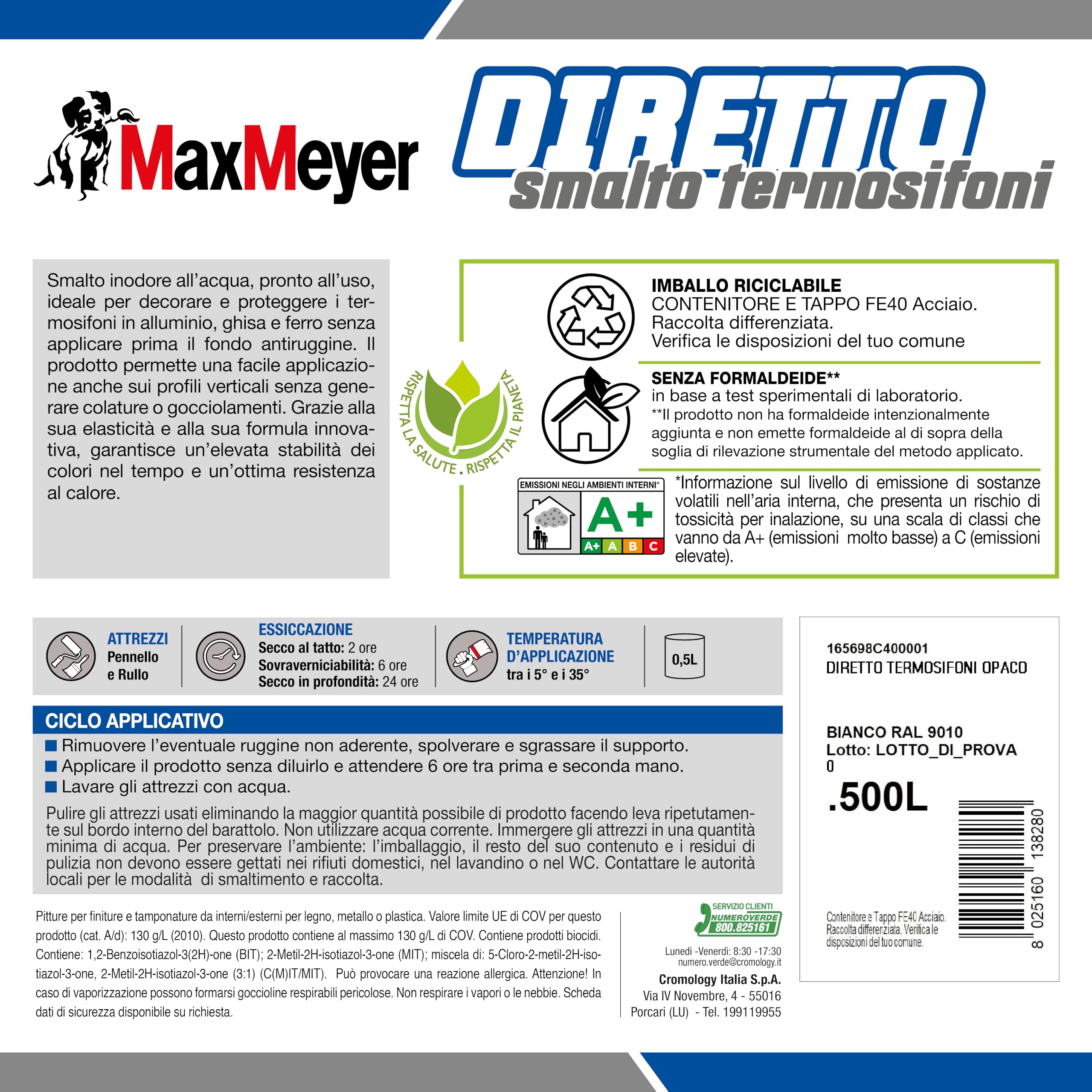 Smalto opaco per termosifoni Diretto R9010 Bianco 0,5L Max Meyer