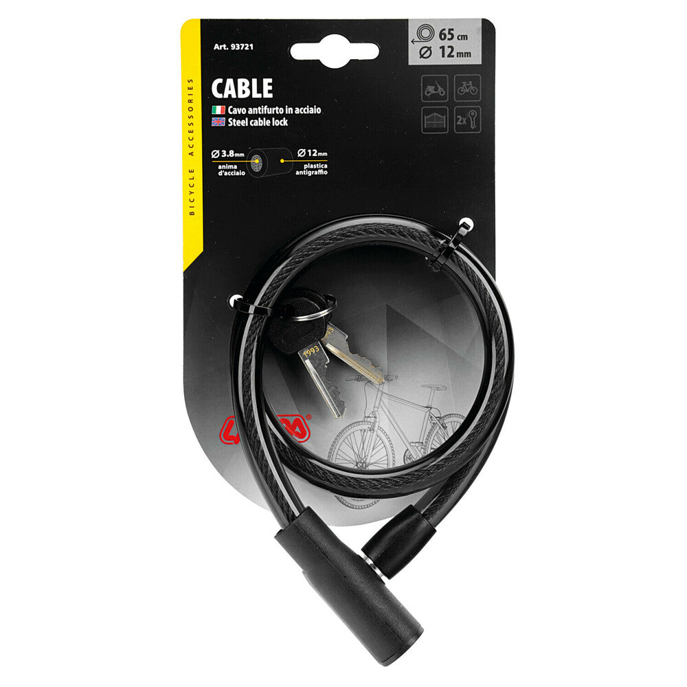 Cavo antifurto in acciaio 12 mm x 65 cm con doppia chiave Lampa