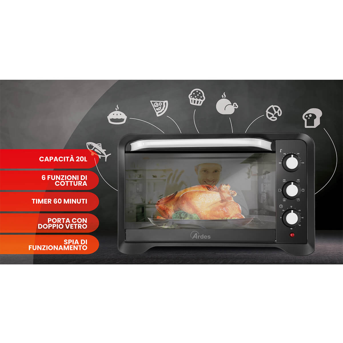 Forno Elettrico Magnus 20L Ventilato & Compatto per Cucina Ardes 1380W
