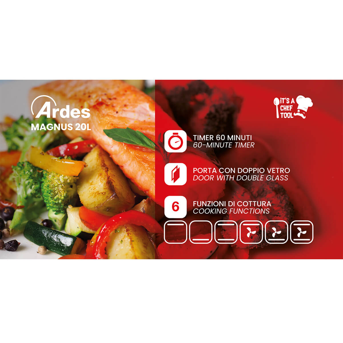 Forno Elettrico Magnus 20L Ventilato & Compatto per Cucina Ardes 1380W