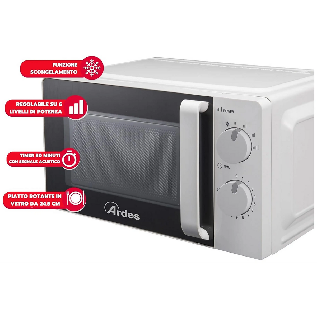 Forno a Microonde Ardes Wave 20 Litri Bianco 700W con 6 Livelli di Potenza