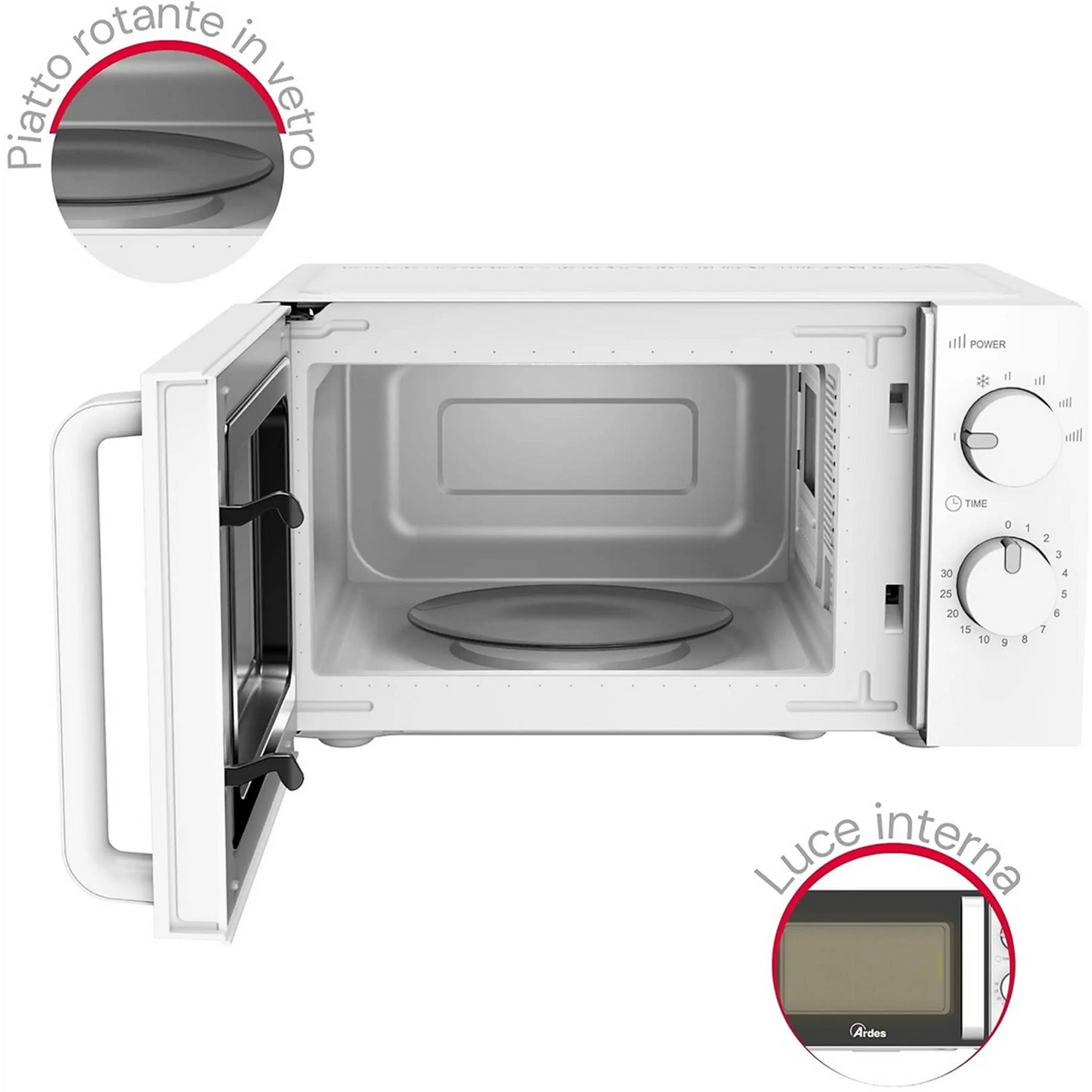 Forno a Microonde Ardes Wave 20 Litri Bianco 700W con 6 Livelli di Potenza