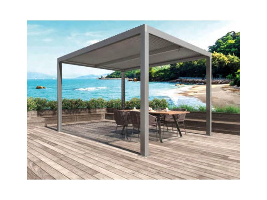 Pergola Bioclimatica Grigio Atena 3x3 Metri 100% Alluminio: Lame Orientabili, Protezione Solare e Design Moderno per Esterni