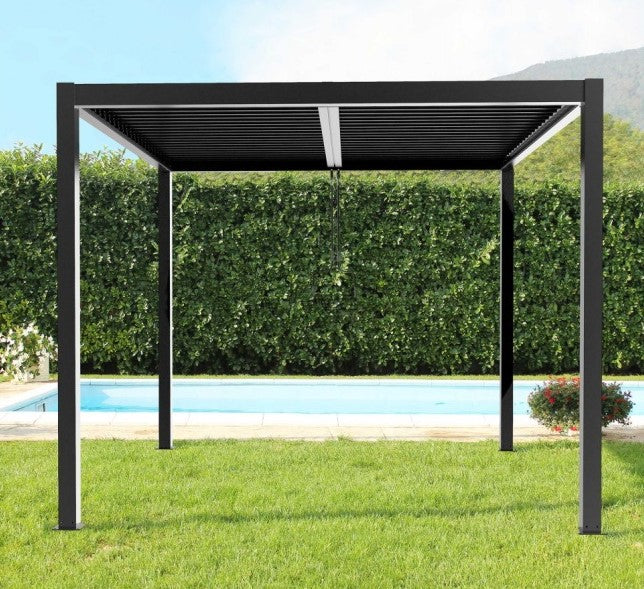 Pergola Bioclimatica Grigio Atena 3x3 Metri 100% Alluminio: Lame Orientabili, Protezione Solare e Design Moderno per Esterni