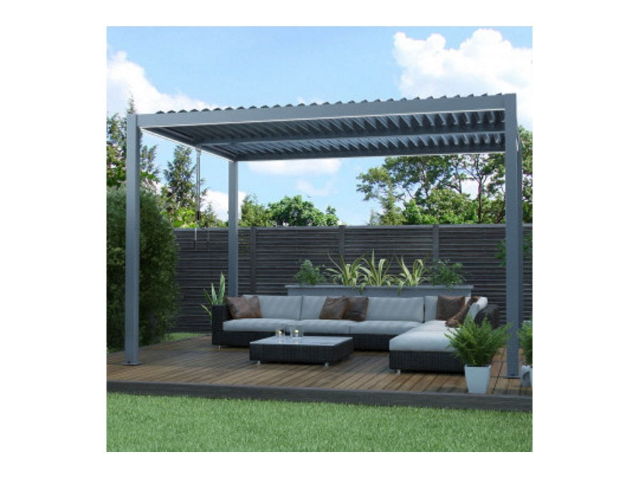Pergola Bioclimatica Grigio Atena 3x3 Metri 100% Alluminio: Lame Orientabili, Protezione Solare e Design Moderno per Esterni