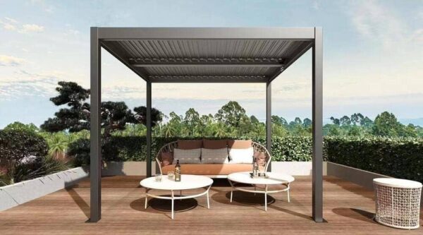 Pergola Bioclimatica Grigio Atena 3x3 Metri 100% Alluminio: Lame Orientabili, Protezione Solare e Design Moderno per Esterni