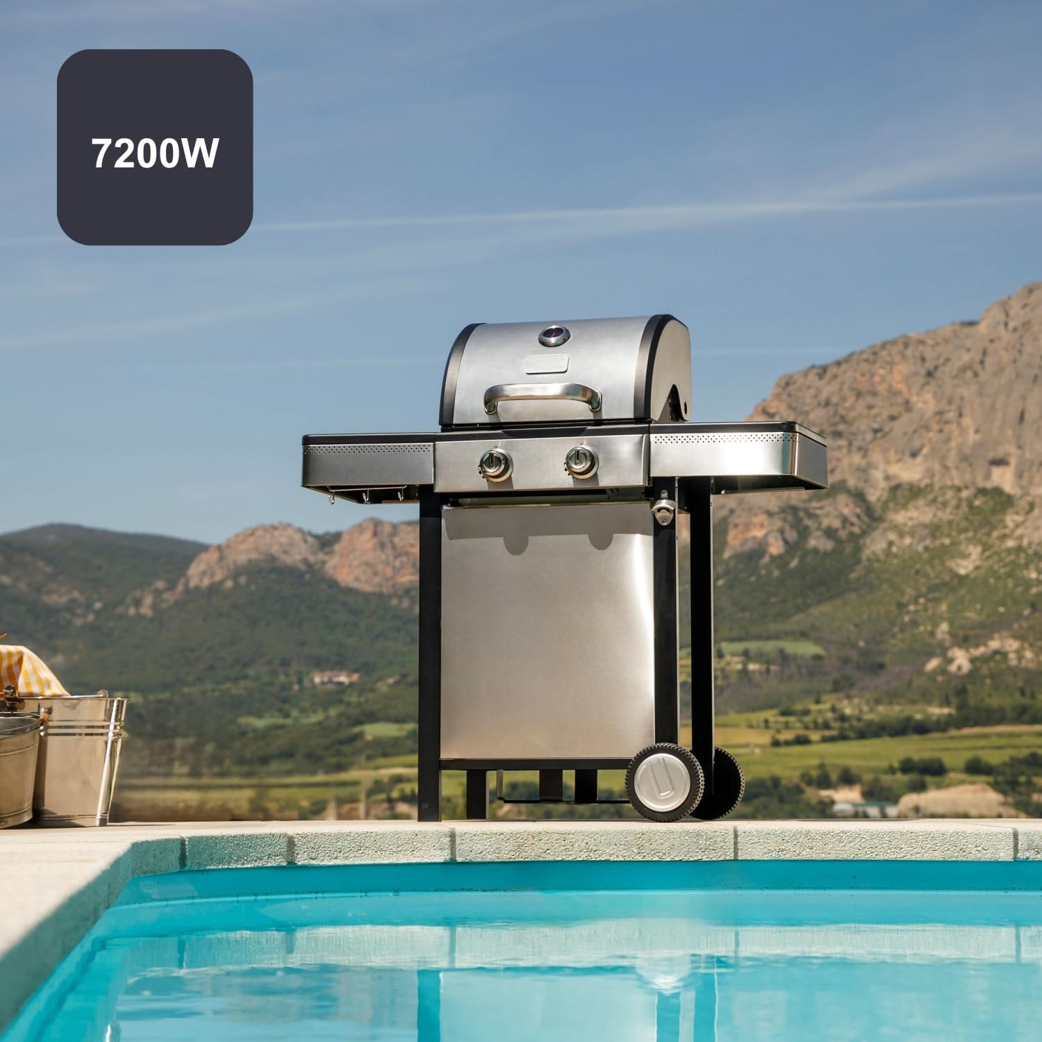 Barbecue a Gas Black+Decker BXOG7200E in Acciaio Inox, 2 Bruciatori 7.2kW con Sear Zone e Griglie in Ghisa | Black+Decker