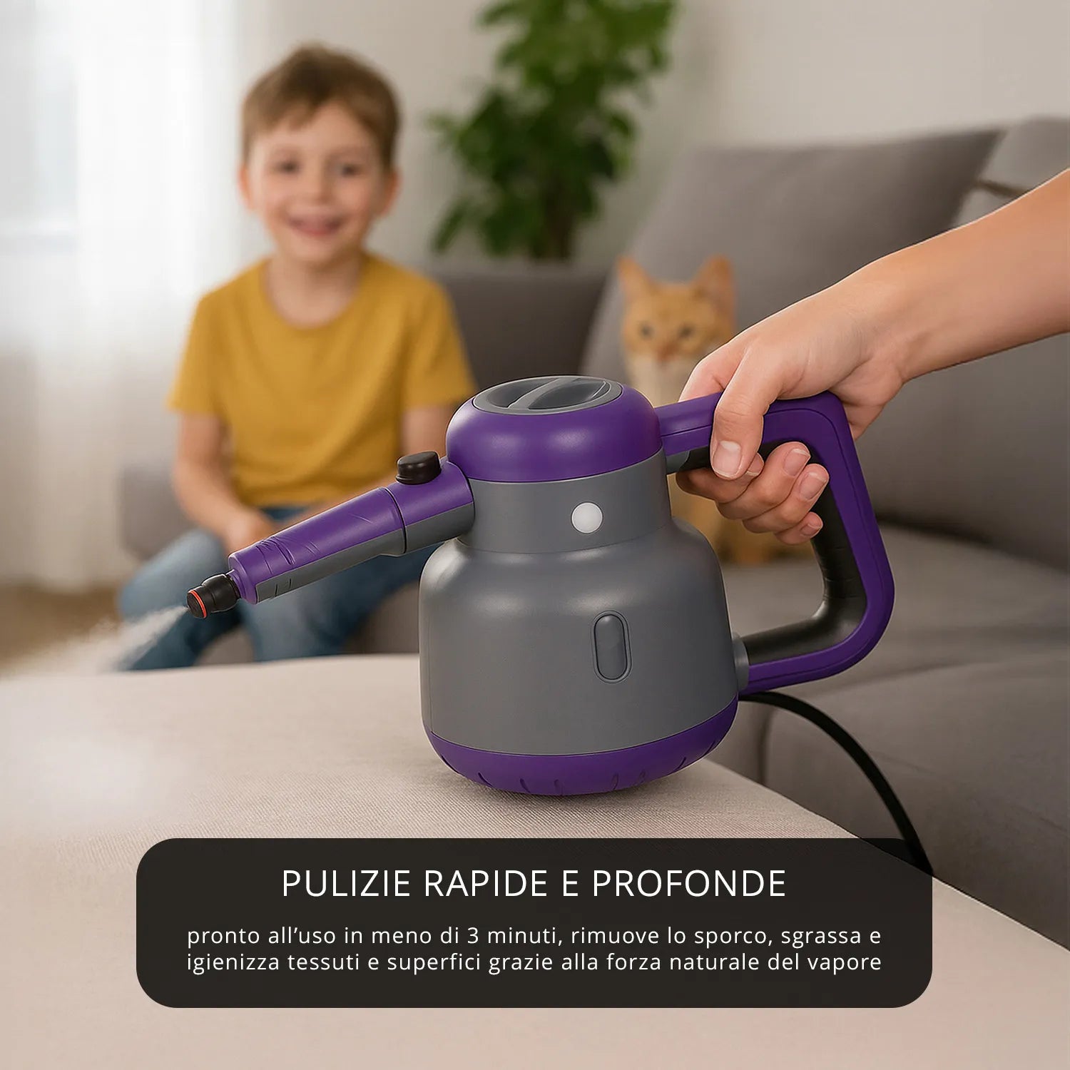 Pulitore a Vapore Portatile Kasanova 1500W Grigio, Igienizzante Ecologico Multisuperficie con Kit Accessori | Kasanova