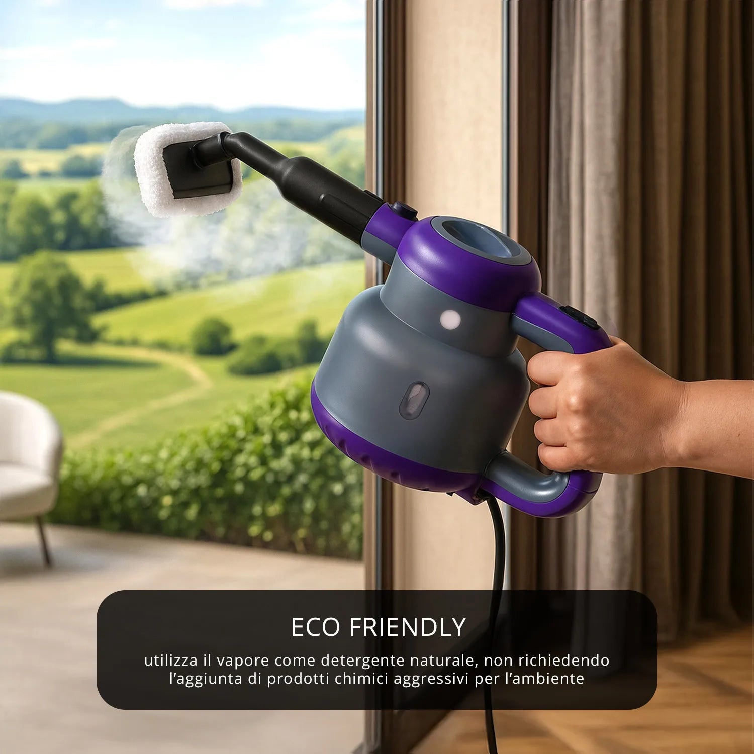 Pulitore a Vapore Portatile Kasanova 1500W Grigio, Igienizzante Ecologico Multisuperficie con Kit Accessori | Kasanova