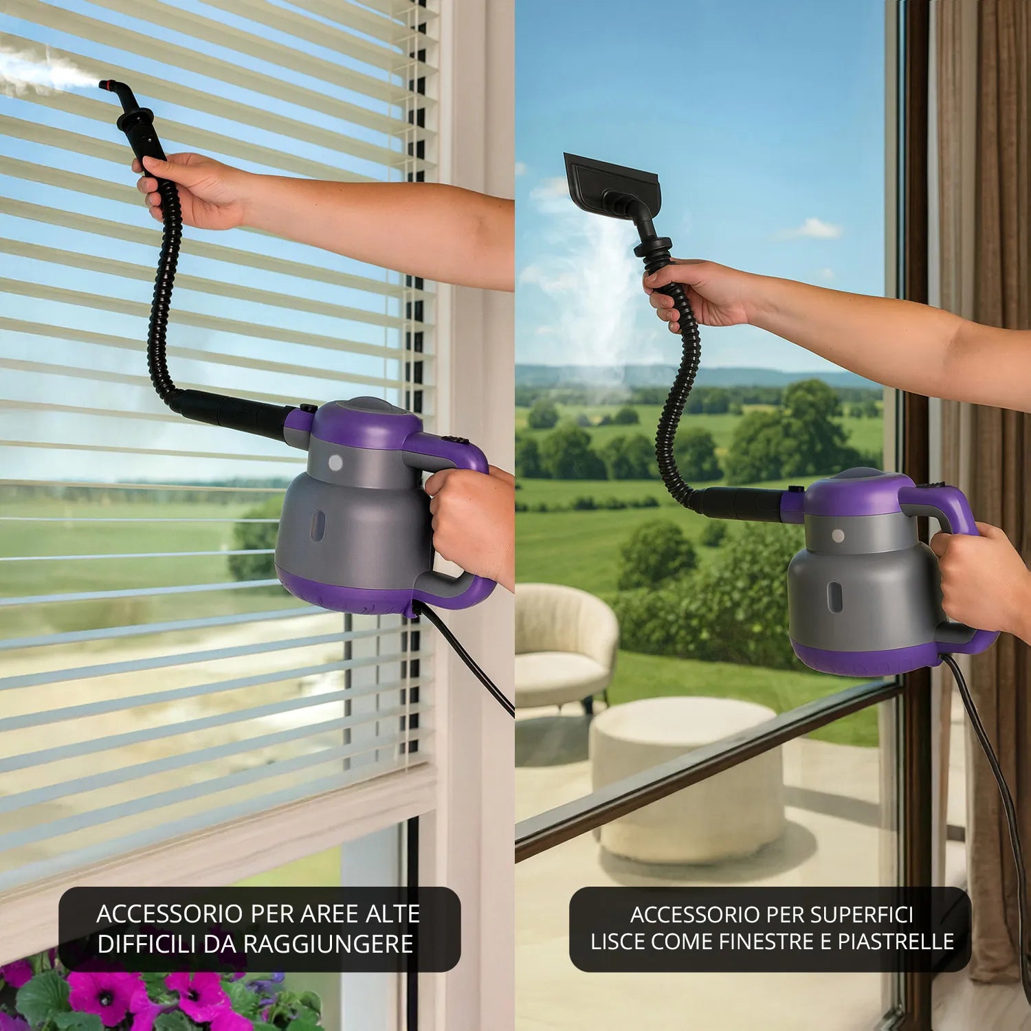 Pulitore a Vapore Portatile Kasanova 1500W Grigio, Igienizzante Ecologico Multisuperficie con Kit Accessori | Kasanova