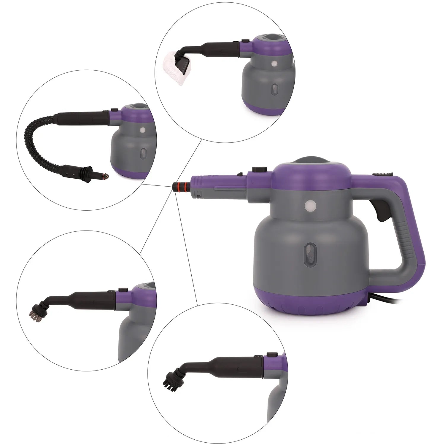 Pulitore a Vapore Portatile Kasanova 1500W Grigio, Igienizzante Ecologico Multisuperficie con Kit Accessori | Kasanova