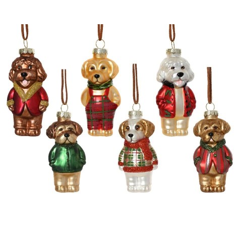 Decoro Dog Glass (Cane) in Vetro Assortito H.11cm | Ornamenti da Appendere Kaemingk