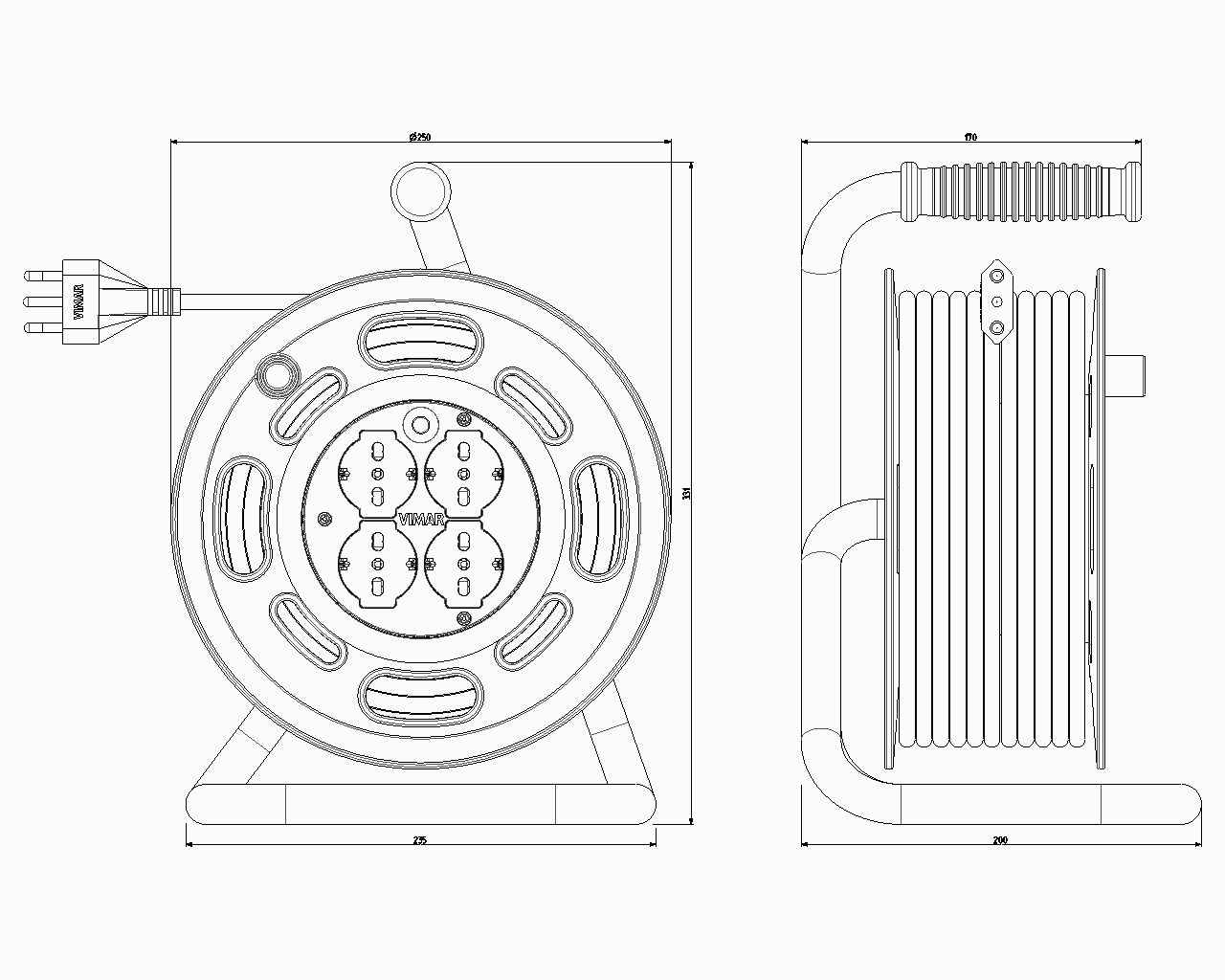 Avvolgicavo Professionale Vimar 30 Metri, 4 Prese Universali 16A con Protezione Termica | Vimar