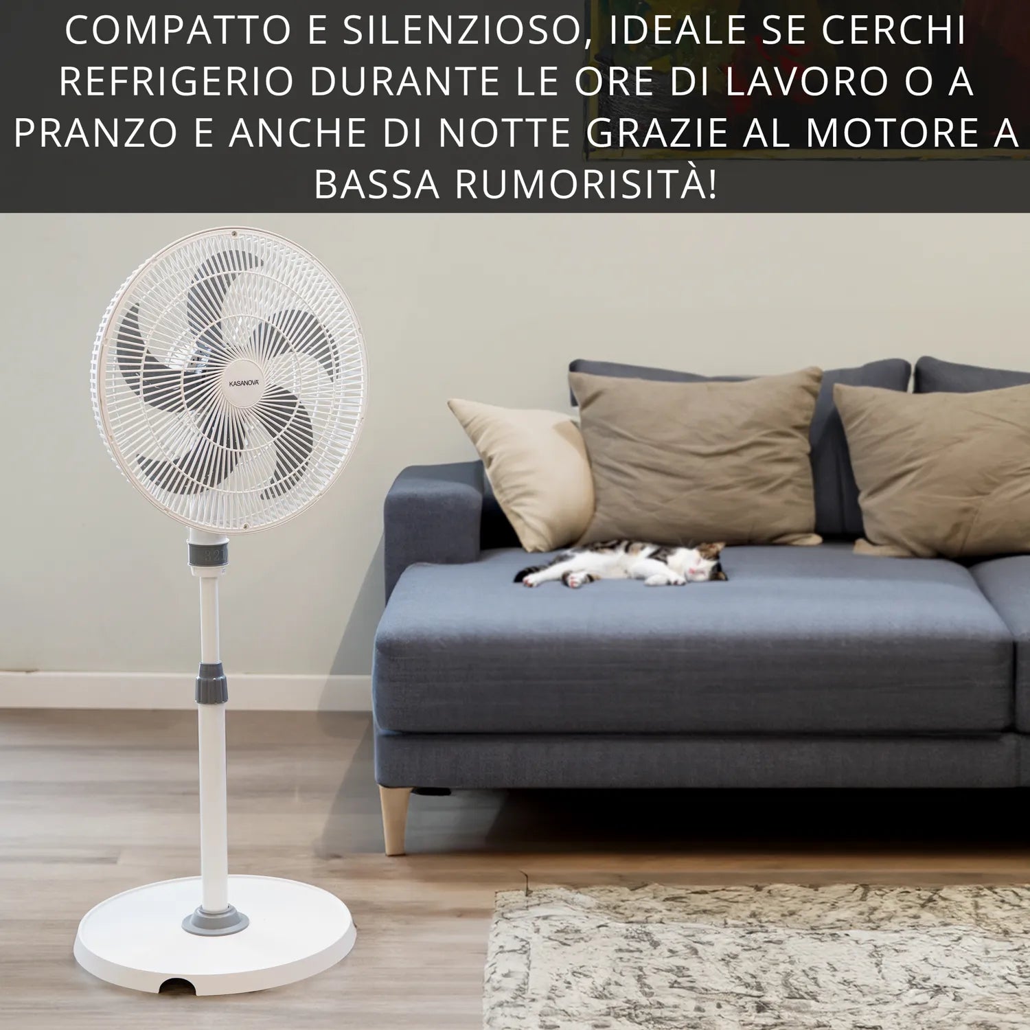 Ventilatore a piantana regolabile e silenzioso Kasanova