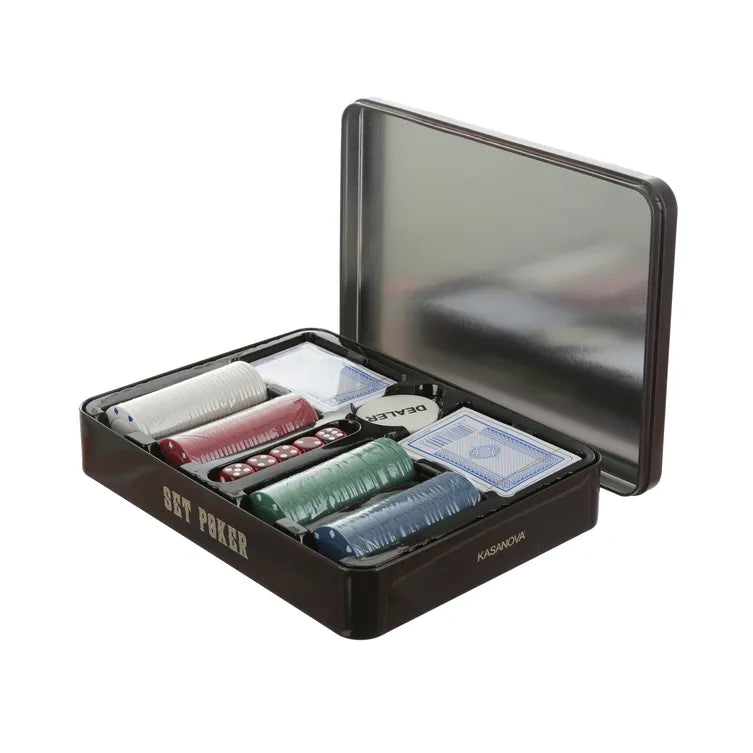 Set Completo da Poker in Scatola con Fiches e Mazzi di Carte, Gioco da Tavolo | Kasanova
