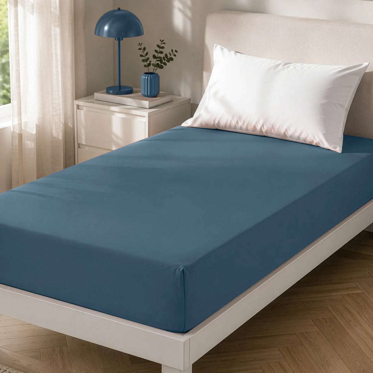 Lenzuolo con Angoli Singolo Blu in Microfibra Effetto Manopesca 25 cm Kasanova