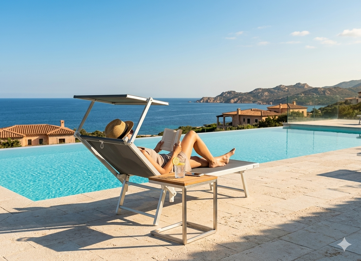 Lettino Mare Professionale in Alluminio con Tettuccio Bloom, Pieghevole Grigio | 184x67x39 cm