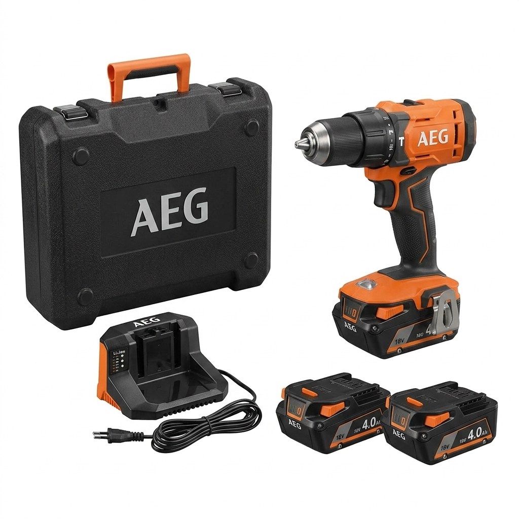 Trapano avvitatore a percussione a batteria 18v con 2 batterie 4ah e valigetta Aeg
