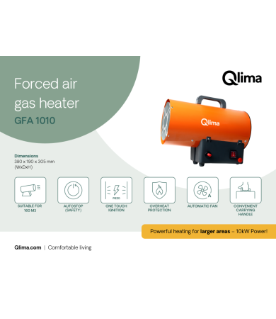 Generatore di Aria Calda a Gas 10 kW con Regolatore e Accensione Piezoelettrica Qlima GFA1010