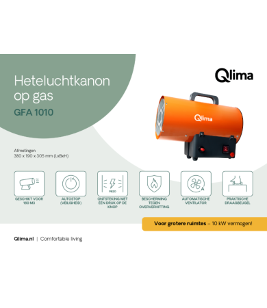 Generatore di Aria Calda a Gas 10 kW con Regolatore e Accensione Piezoelettrica Qlima GFA1010