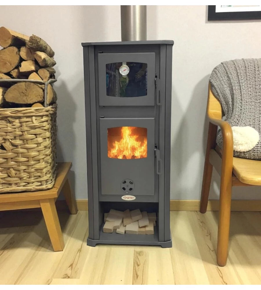 Stufa a Legna ROMA con Forno e Portalegna Potenza 12 kW Colore Beige, Rivestimento in Ceramica, H.117 cm | BLIST