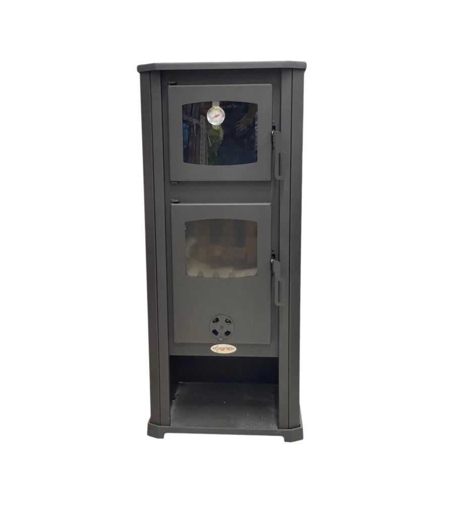 Stufa a Legna ROMA con Forno e Portalegna Potenza 12 kW Colore Beige, Rivestimento in Ceramica, H.117 cm | BLIST