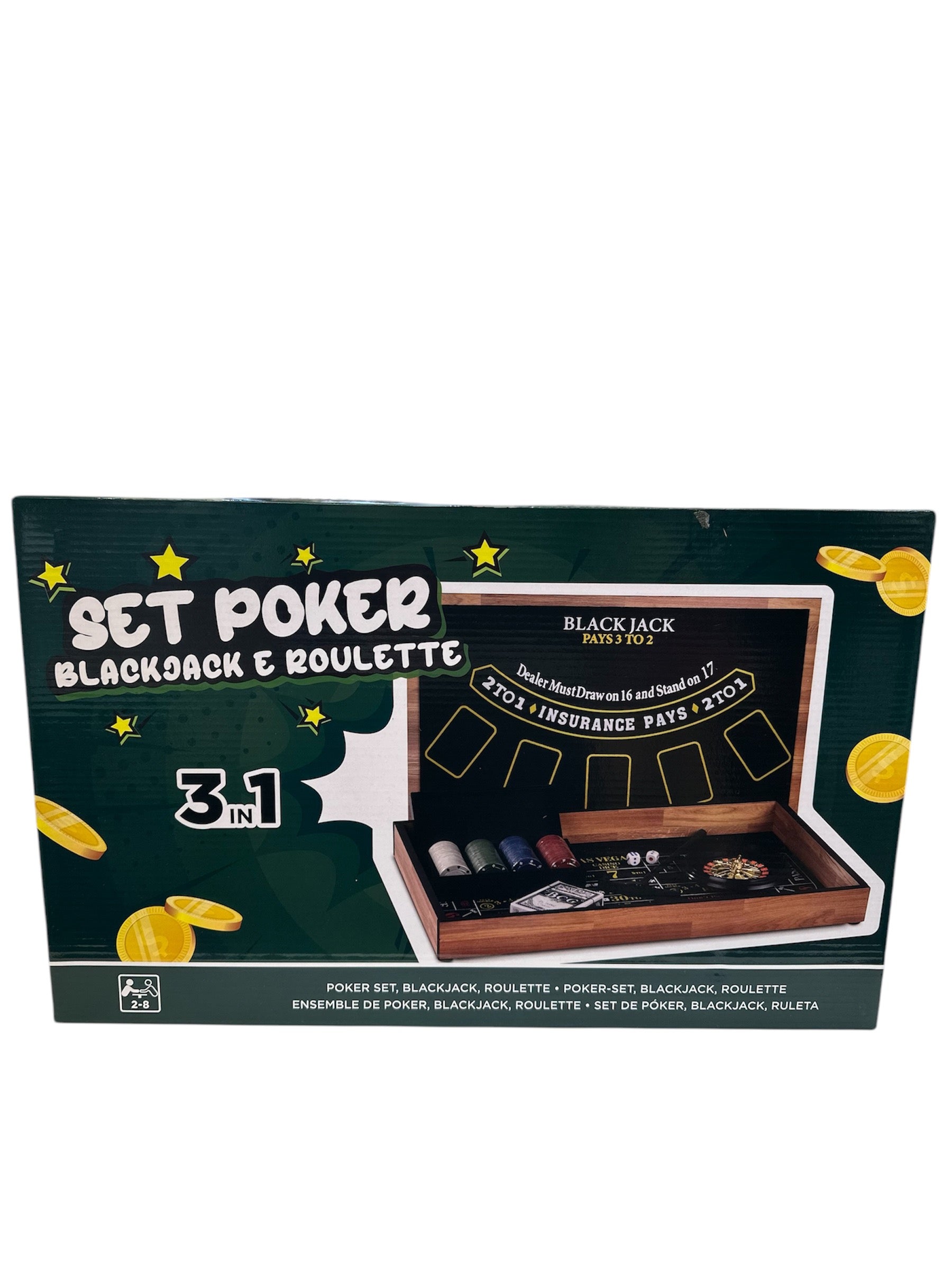 Set 3 in 1 per poker, blackjack e roulette Kasanova