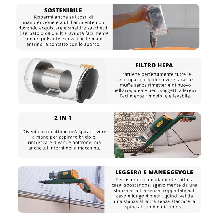 Scopa Elettrica con Filo 2 in 1 Potenza 400 W Leggera e Multiuso per Casa | Kasanova