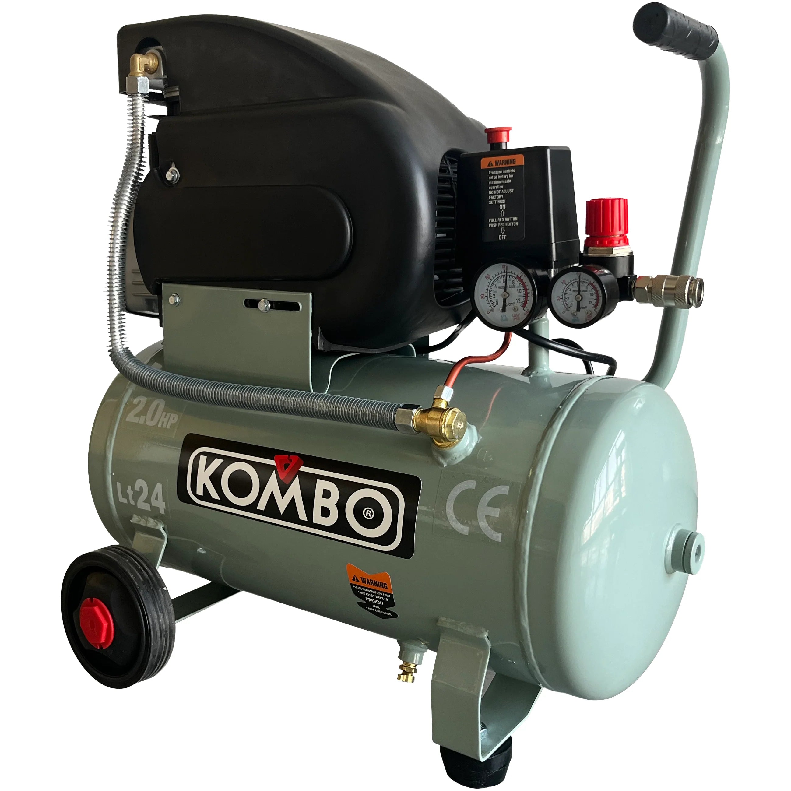 Compressore ad Aria 24 Litri Professionale KOMBO Potenza 1,5 KW / 2,0 HP Pressione 8 Bar, Uso Domestico | KOMBO