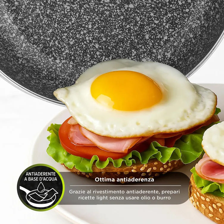 Padella Antiaderente BLACK STONE Diametro 24 cm Rivestimento Effetto Pietra, Cottura Perfetta | Kasanova