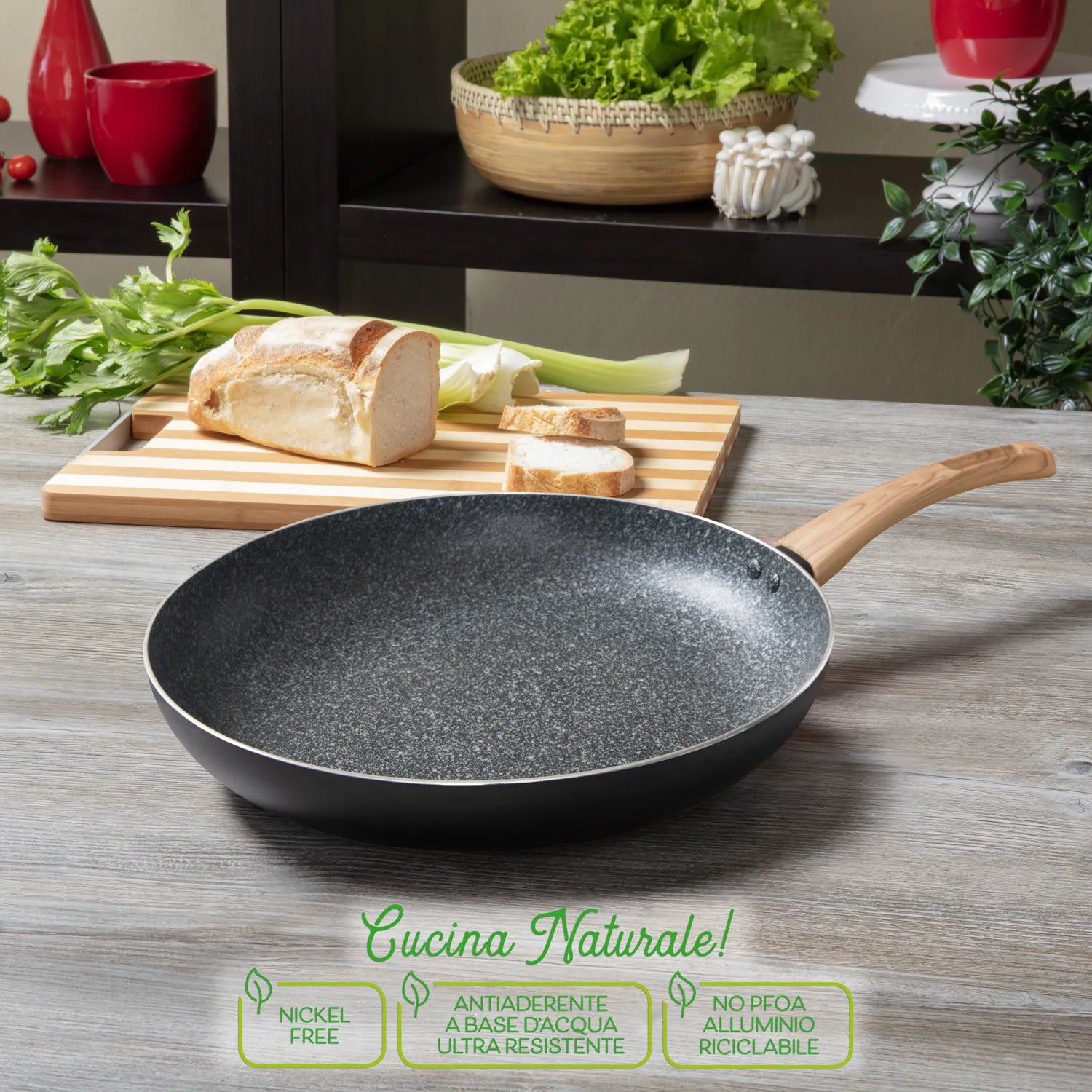 Padella Antiaderente BLACK STONE Diametro 32 cm con Rivestimento a Effetto Pietra, Idee Regalo | Kasanova