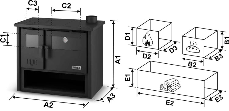 Cucina Economica a Legna 9 kW con Forno e Piano Cottura BLIST OLIMP 9