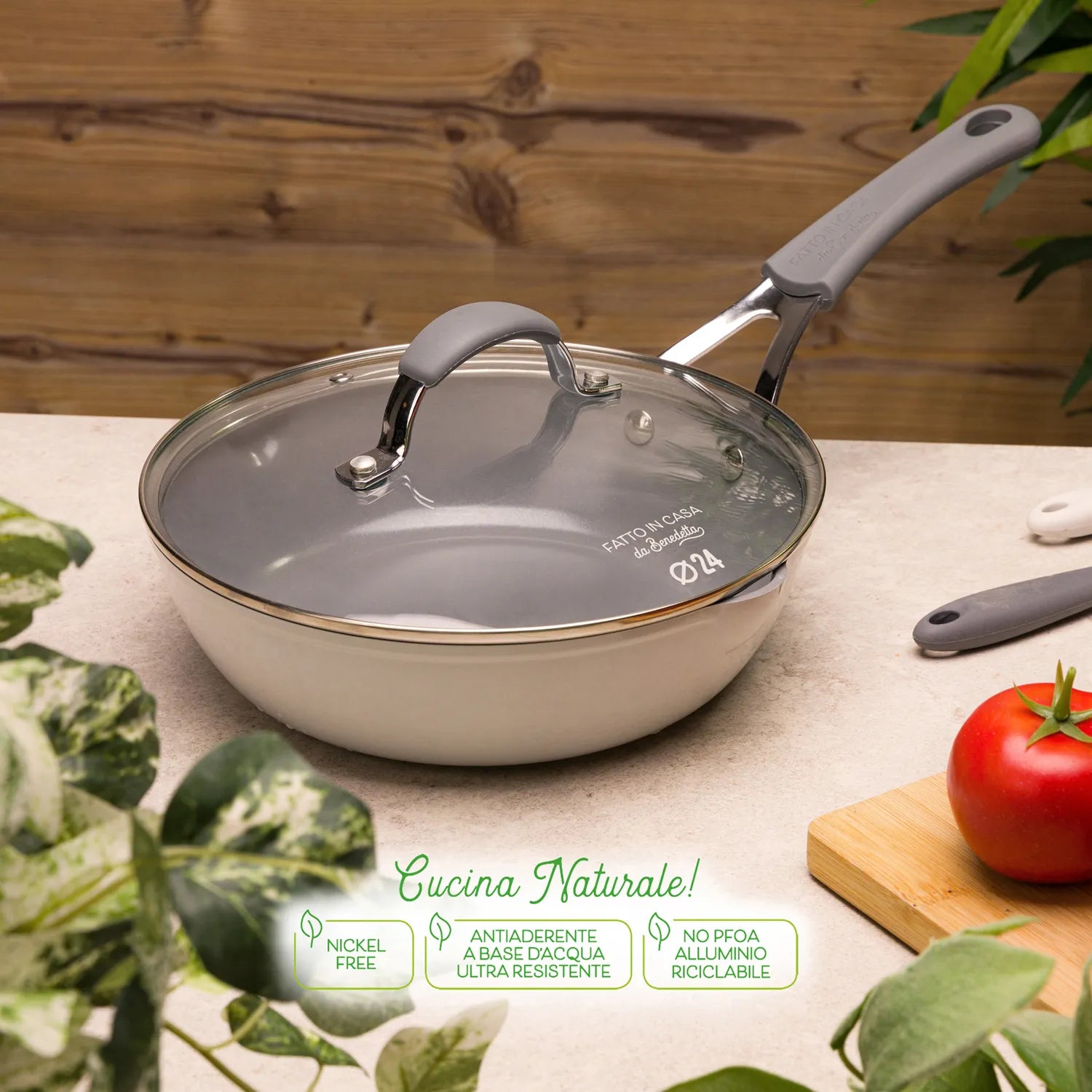 Padella Alta per Induzione Diametro 24 cm con Coperchio Linea 